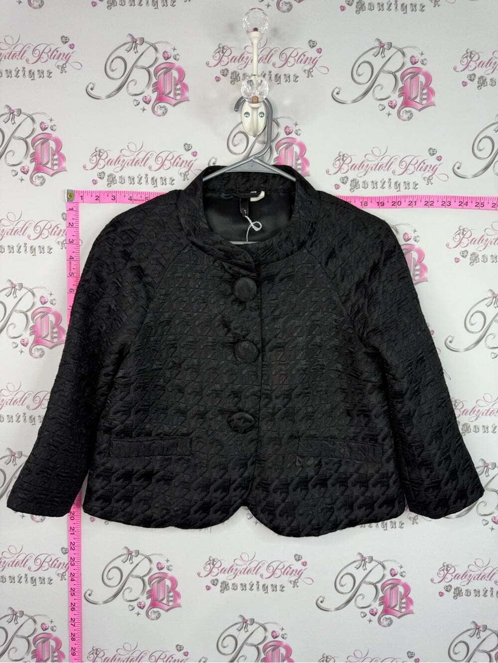 Divided Black Quilted Button-Front Cropped Blazer
